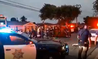 Vehicle tips over after crashing into parked car in Salinas