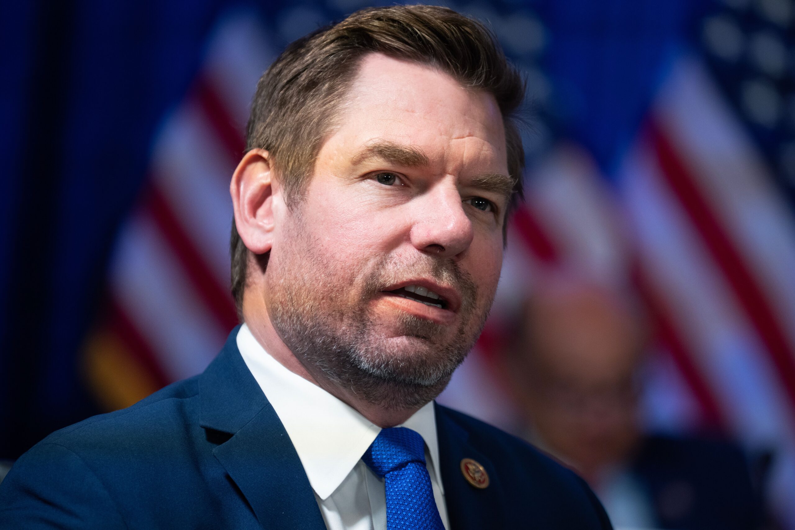 <i>Tom Williams/CQ Roll Call/AP/File via CNN Newsource</i><br/>Rep. Eric Swalwell speaks during the House Democrats hearing marking the five year anniversary of the attack on the US Capitol.